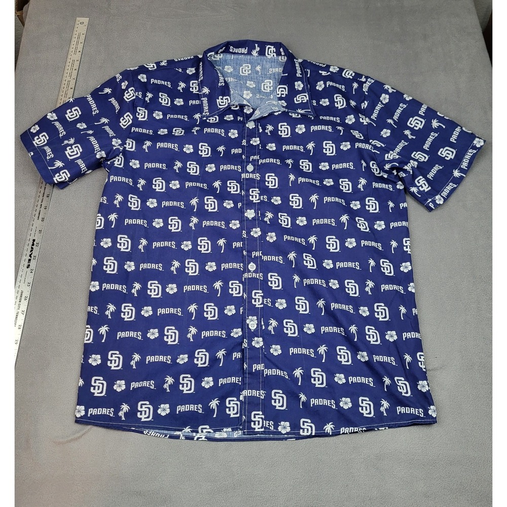San Diego Padres Shirt Mens XL‎ Blue AOP MLB Logo Lightweight SGA Camp Shirt